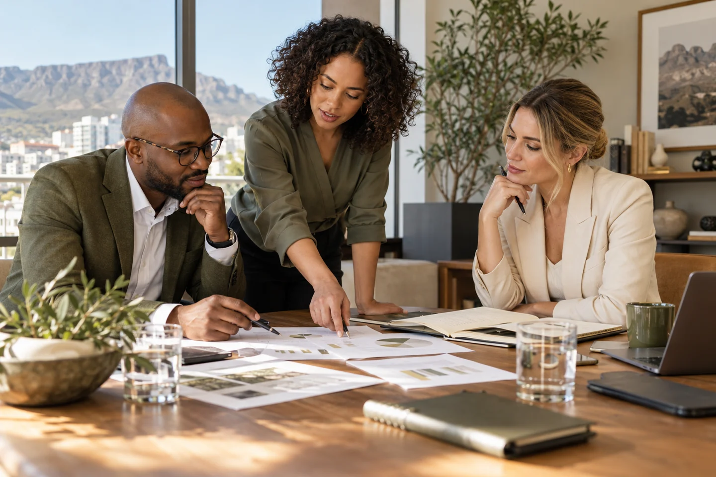 Business advisers discussing a plan around a table